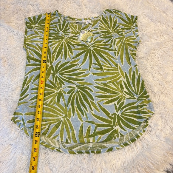 SIGRID OLSEN 100% Linen Short Sleeve Back Button Palm Print Top NWT flawed large - Picture 5 of 11